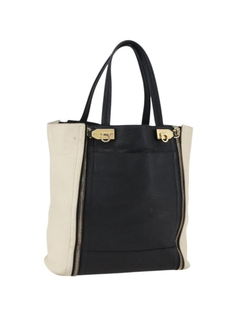 Salvatore Ferragamo Tote Bag Leather White Black